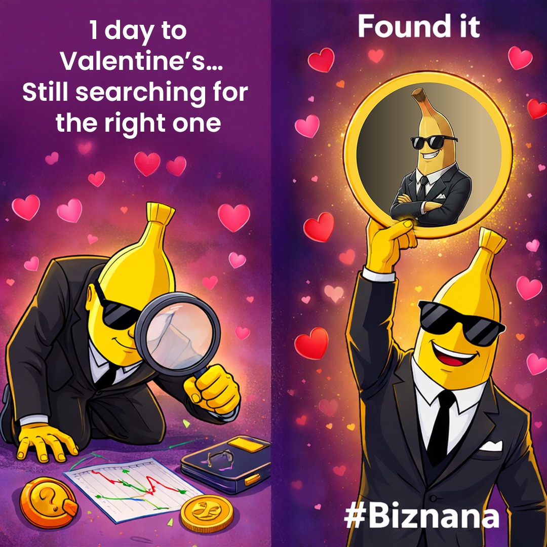 biznana_meme's tweet photo. 1 day to Valentineโsโฆ
Everyoneโs searching for โthe one.โ
Some look for love.
Some look for gains.
We found both. ๐โค๏ธ
This Valentineโs, donโt chaseโฆ
Choose right. #Biznana
#Biznana #ValentinesDay #CryptoLove #FindTheOne #memecoin #CryptoCommunity #AltcoinSeason r #loveandcrypto #NextBigThing