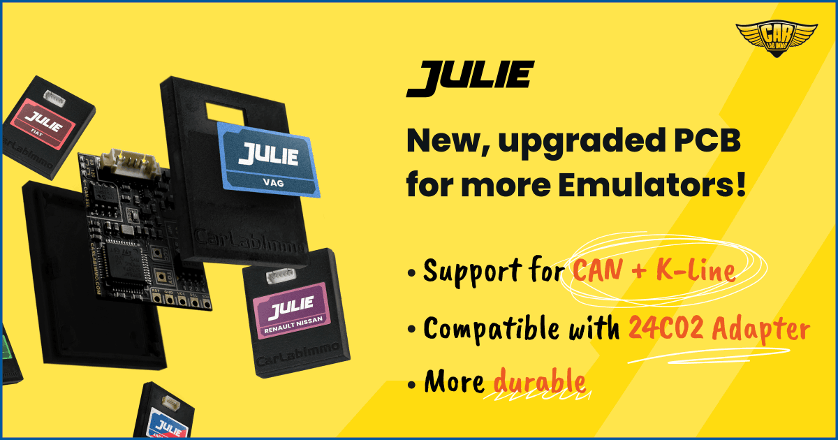 CarLabImmo's tweet photo. 🚀 Our popular Julie™ Emulators dedicated to specific car brands / car groups have received a big hardware update – they are now manufactured on a new PCB, similar to the one found in our flagship Julie™ PRO!

Check them out 👉 https://t.co/Yk3zwWCIpe https://t.co/NqdiEQY9wF