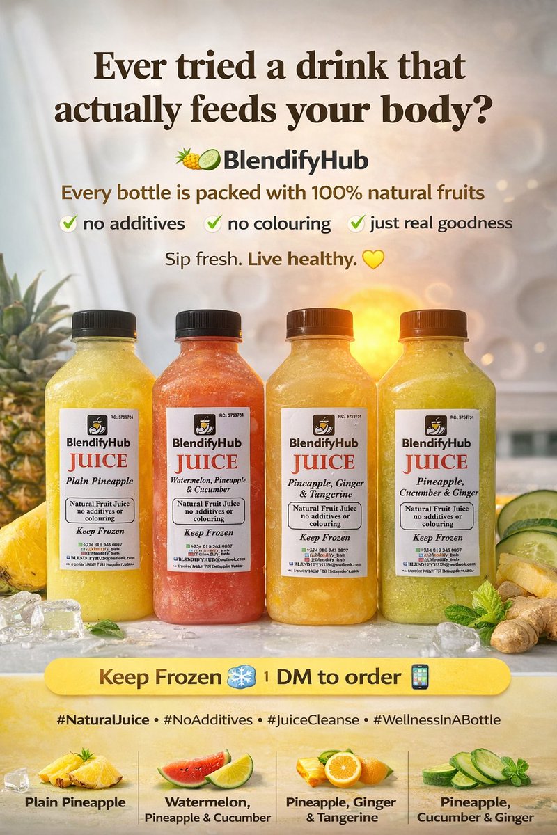 Blendify_hub's tweet photo. Skip sugary drinks 🚫
Choose 100% natural fruit juice instead 🍍🥒🍉
BlendifyHub keeps it fresh, clean &amp; nourishing.
DM to order now 📩
#JuiceCleanse #DrinkBetter https://t.co/L0RuHhDFHy