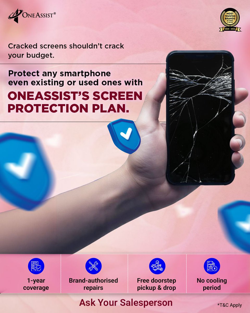 A cracked screen shouldn’t cost a fortune. Protect any smartphone - even your old or used one - with OneAssist’s Screen Protection Plan. Ask your salesperson today.

#OneAssist #ScreenProtectionPlan #PhoneProtection #OldPhoneProtection #CrackedScreen