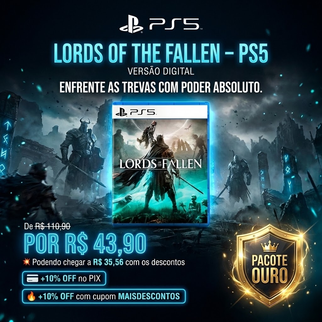 diamonddgames_'s tweet photo. Enfrente as trevas e conquiste dois mundos. A hora é agora! ⚔️🔥

O aclamado soulslike Lords of the Fallen chegou com um desconto imperdível para o seu PS5. Prepare-se para uma jornada épica de sobrevivência, derrotando deuses colossais e alternando entre o reino dos vivos e o pesadelo dos mortos.

O preço caiu drasticamente, e com a nossa combinação de descontos, fica impossível não garantir essa obra-prima! 👇

🔥 De R$ 110,90 por APENAS R$ 43,90!💥 Podendo chegar a incríveis R$ 35,56 com nossos descontos!
Como chegar nesse valor? É simples:💳 Ganhe +10% de desconto pagando no PIX 🎟️ Ganhe +10% de desconto usando o cupom: MAISDESCONTOS

👑 Pacote Ouro | PS5 - Versão Digital
Não deixe a escuridão dominar o seu backlog. Clique no link da bio ou mande um direct para garantir o seu antes que a promo acabe! 🏃‍♂️💨
#LordsOfTheFallen #PS5 #PlayStation5 #JogosPS5 #PromoGamer #Soulslike #GamerBR #SetupGamer #DescontoGaming #PlayStationBR