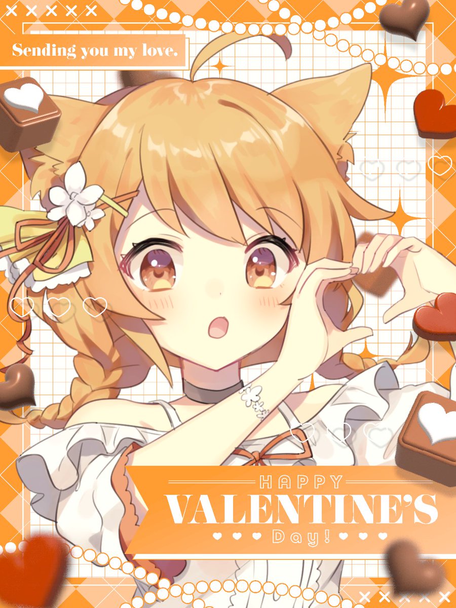 ˚∧＿∧  　+        —̳͟͞͞🧡
꒰ ˶• ༝ •˶ ꒱つ  —̳͟͞͞ 💛         —̳͟͞͞💛 +
(つ　 <                —̳͟͞͞🧡
｜　 _つ      +  —̳͟͞͞💛         —̳͟͞͞🧡 ˚
`し´

🍫 ˗ˏˋ 𝘏𝘢𝘱𝘱𝘺 𝘝𝘢𝘭𝘦𝘯𝘵𝘪𝘯𝘦’𝘴 𝘋𝘢𝘺 ˎˊ˗ 🍪

#おはようVtuber