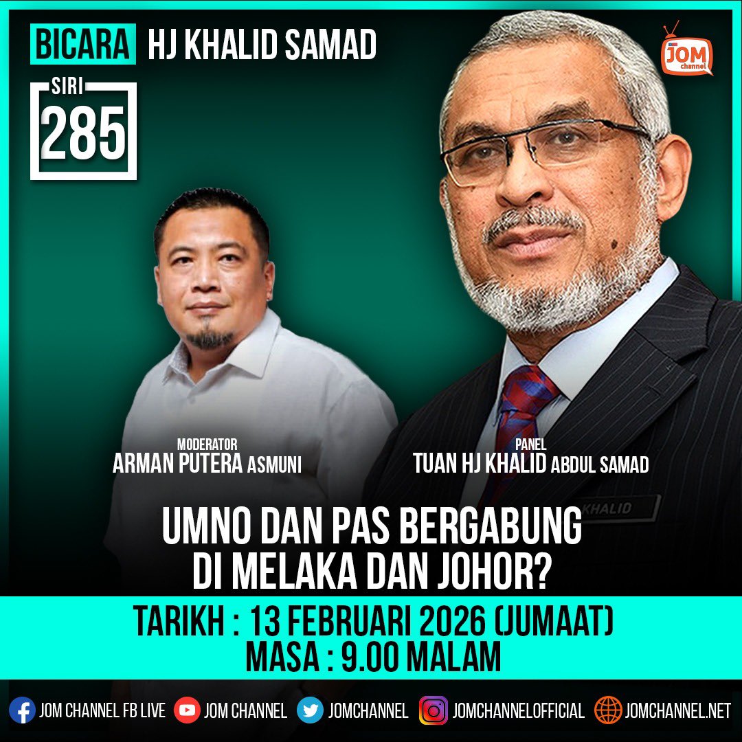Jomchannel's tweet photo. [LIVE NOW]

BICARA HJ KHALID SAMAD (SIRI 285)

"UMNO DAN PAS BERGABUNG DI MELAKA DAN JOHOR?"

YouTube : https://t.co/XzZv7iWKvv
FB : https://t.co/AN0lliPRrq

@pakatanharapan_ @PartiAmanah @KhalidSamad https://t.co/p6x62UyK3s