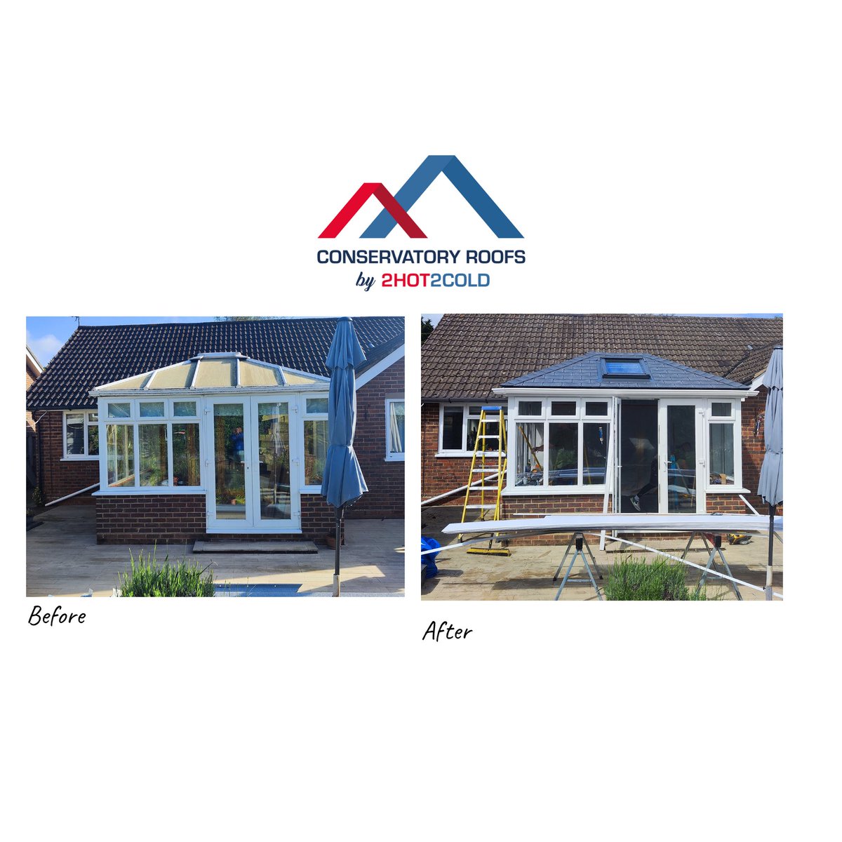 Ta-daaa ✨
We love a good conservatory transformation.
Old polycarbonate roof replaced with a lightweight tiled system — fully insulated and far more energy efficient.
A room you can use all year round 🌿
#BeforeAndAfter #HomeImprovement #ConservatoryRoof #2Hot2Cold