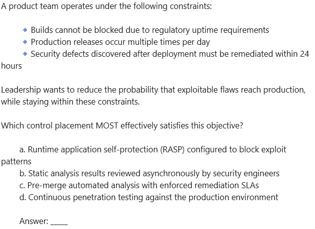 Adam_ITProTV's tweet photo. Welcome to the #cissp 'Q of the D' !!!!
Question 1710 / Day 1710 - DOMAIN - Security Assessment & Testing: (correct answer to be provided tomorrow… YES, on #smartsaturday) Show how smart you are & post your answers #cisspsuccess #isc2 #themoreyouknow https://t.co/CMqNK0ELtB