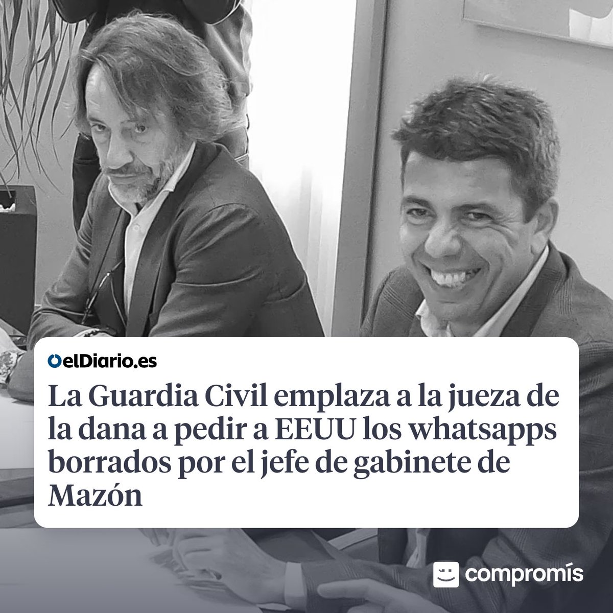 La forma de colaborar con la justicia del PP es que tengamos que ir a Estados Unidos a intentar recuperar whatsapps que borró el 'compi' de Mazón el dia de la dana. 

📲 eldiario.es/comunitat-vale…