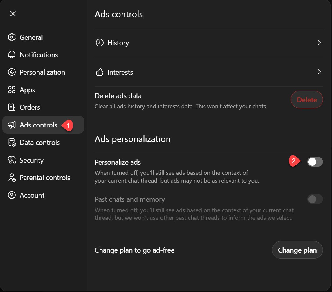 Eonasdan's tweet photo. Make sure you turn off "Personalized spying" I mean "Personalized Ads" in your @ChatGPTapp settings #privacy https://t.co/HLdtJWxtWj