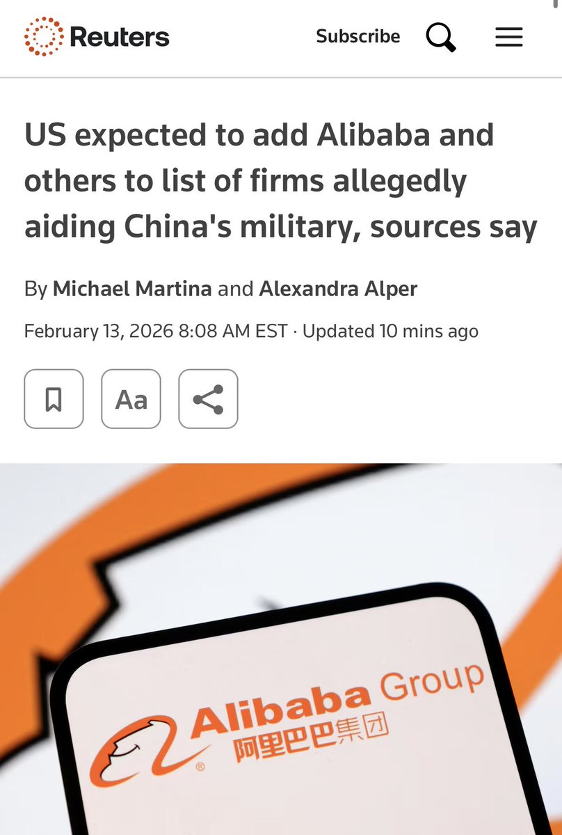 IssacStocks's tweet image. The U.S. Pentagon 🇺🇸 is adding $BABA to a list of companies thought to be aiding in Chinese 🇨🇳 military - Reuters

Already down -5% in PM on the news. 
Nothing is safe.
