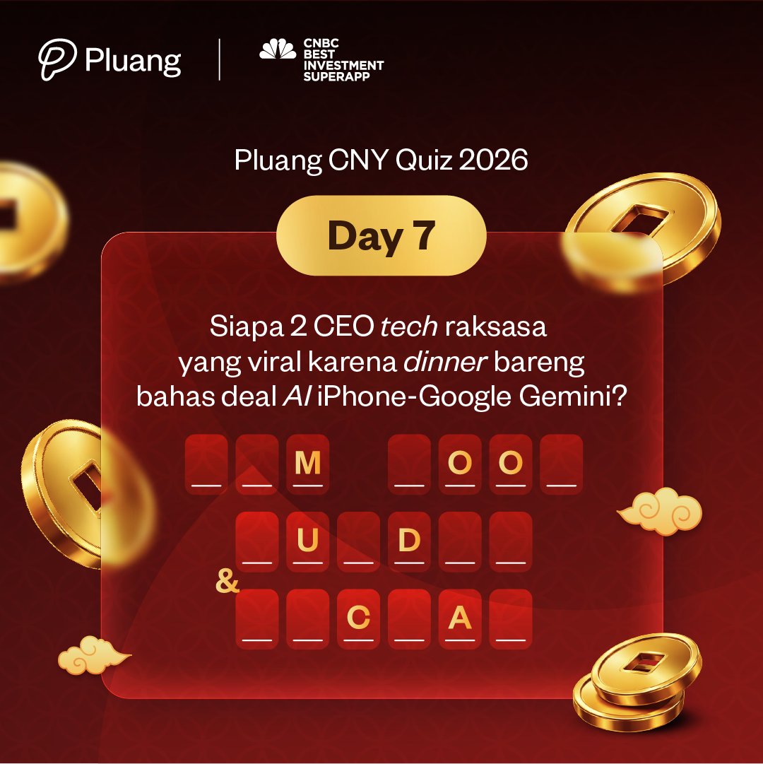 🔥Giveaway Day 7🔥

Kedua CEO ini udah well-known dan sering wara-wiri di postingan Pluang, bisa tebak namanya tanpa Googling?
👇