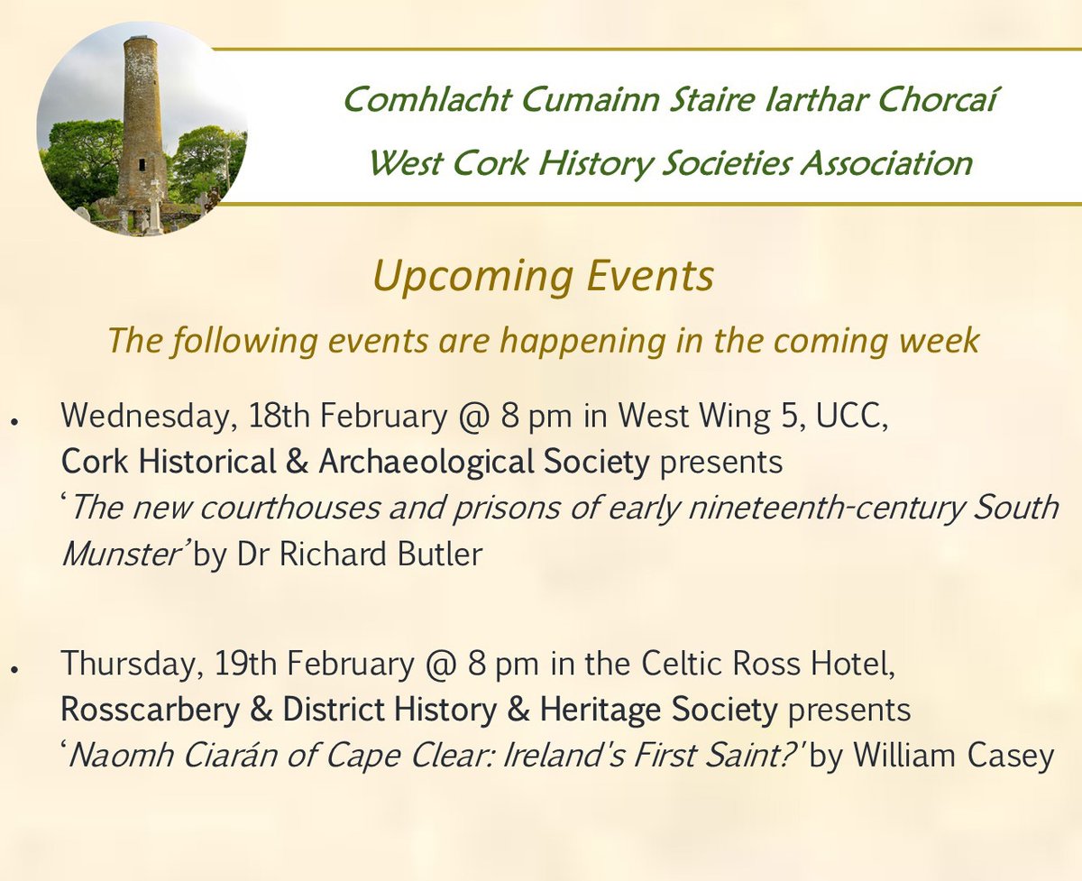 westcorkhist's tweet photo. These are the events occurring in the coming week. https://t.co/trITArZalA