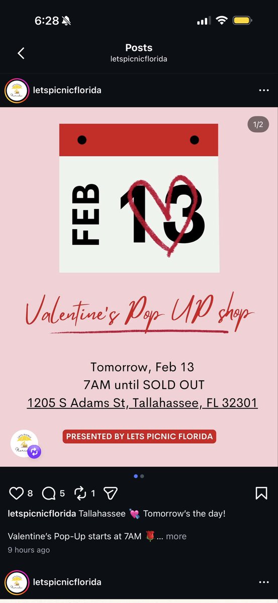 FSUAlex_'s tweet photo. My tally peeps, @LetsPicnicFL is doing a vday pop up shop. Come get your special someone a gift or special someone’s. Here until we are sold out https://t.co/7okfgdrOaO