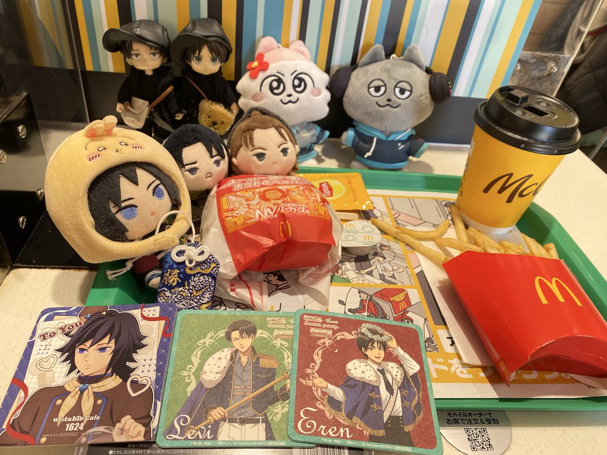 ラウワン🎳でポーチと特典ゲットして、うすンめちゃんお二人のお家にお邪魔して来た。今日も可愛いくて癒しすぎる🙏✨
あ、まっくでコラボしてたのでンゲキと👹滅のコースター並べて写真撮って来た(強めの幻覚)
美味しかったです。