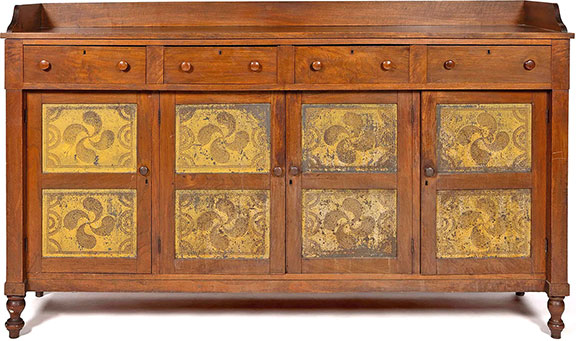 AntiqueDigest's tweet photo. Shenandoah Valley sideboard form food safes are very rare. This 53" x 90¼" x 21½" example is from Augusta County, Virginia, and dates 1835-40. It sold for $42,700 (e $8000/12,000) at @jeffreysevans https://t.co/J0MEWMRAn1 #antiques #antique #Virginia #furniture #sideboard #safe https://t.co/yiLNVCeu9T