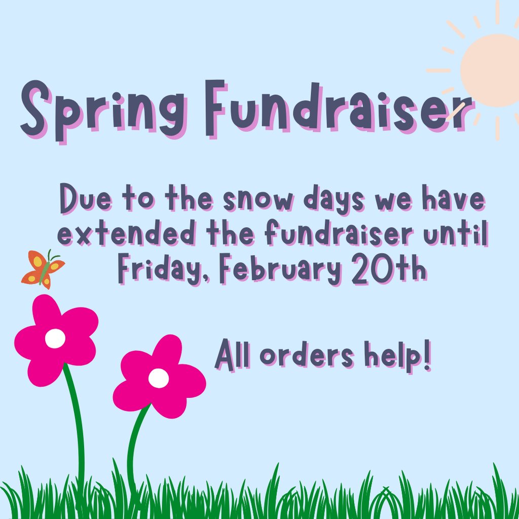 PetreeES's tweet photo. Spring Fundraiser Update 

Due to inclement weather, we added an additional week.

All order forms and money are due by Friday, February 20th

Selling just ONE item helps our school!
An online shop makes it easy to share with family and friends.

Thank you for your support! https://t.co/ICWpTQIHRk