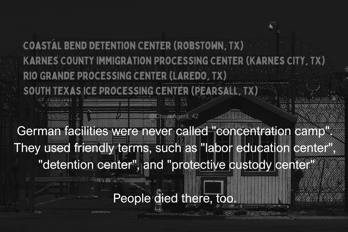 They're putting the brown people in warehouses.

But don't worry. There's still room for trans people.

And then gays.

And then anyone who protests against putting people in concentration camps.