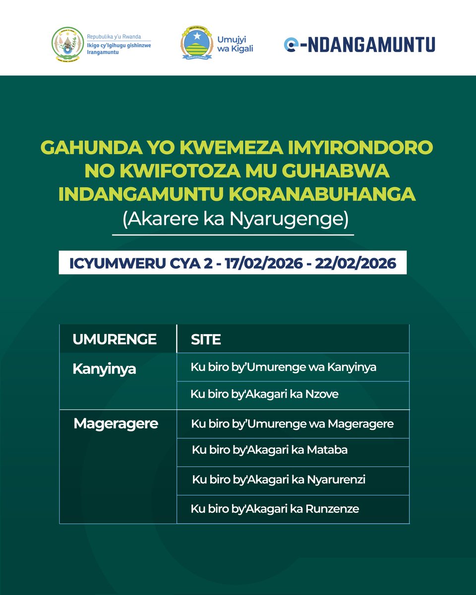 Tugiye kwinjira mu cyumweru cya kabiri cya gahunda ya #eNdangamuntu ...