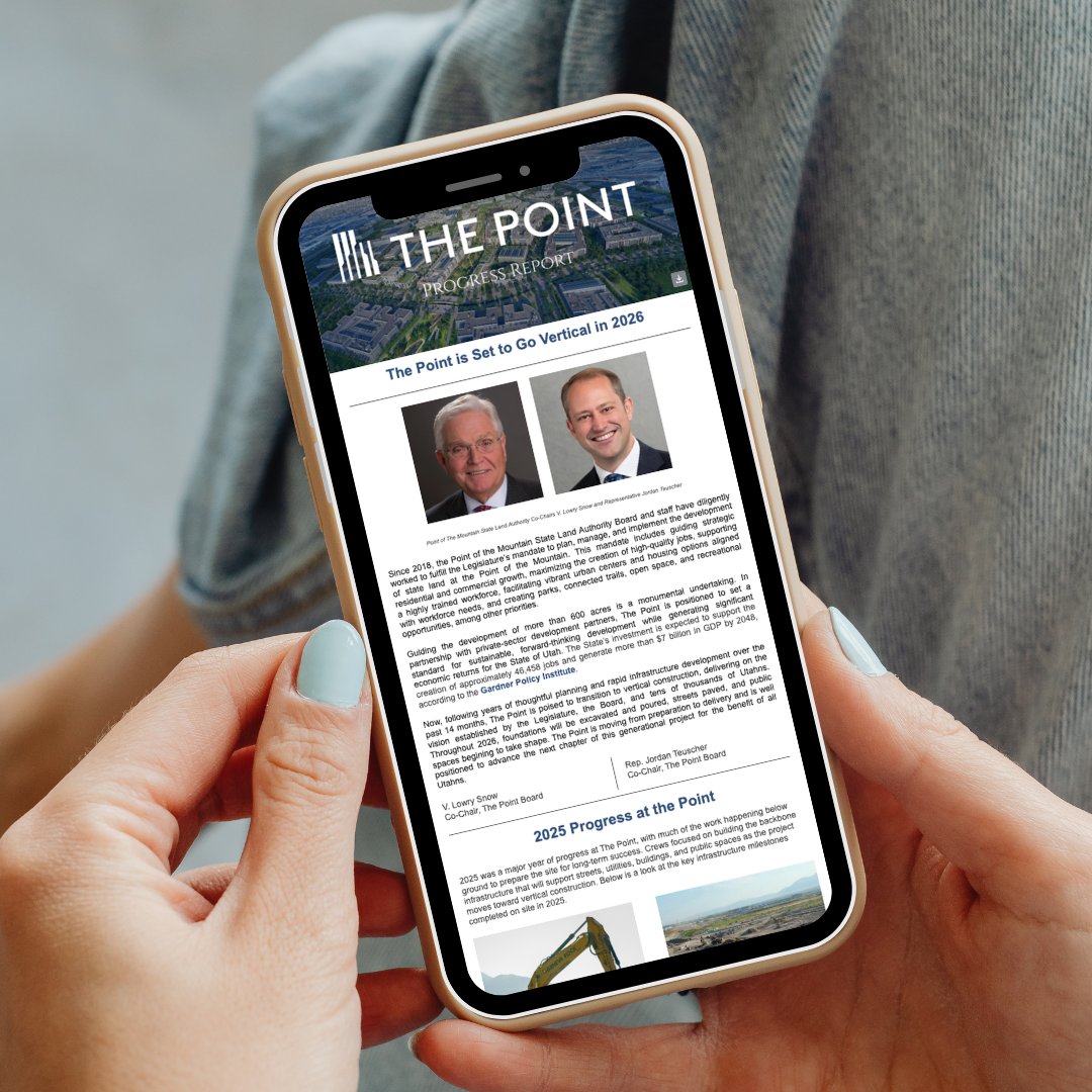 thepointutah's tweet photo. A new issue of The Point Progress Report is out!

With significant progress made on backbone infrastructure, The Point is expected to break ground on multiple transformative projects this year. 

Read the full issue and subscribe here: https://t.co/v9f2oaZpIf https://t.co/oQ9VXnDkhw