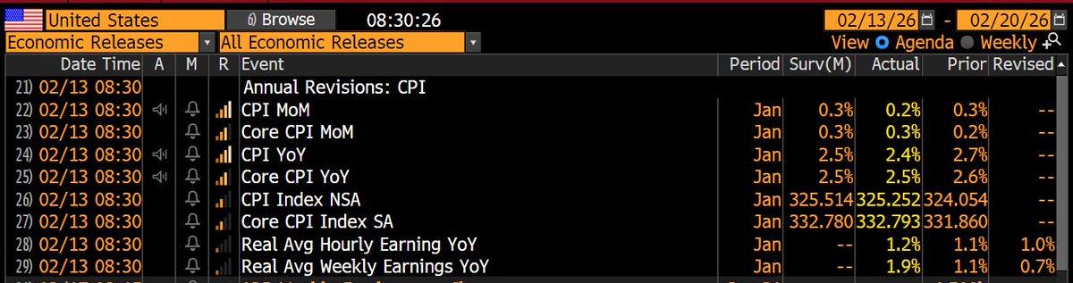 *US JAN. CONSUMER PRICES RISE 0.2% M/M; EST. +0.3%
*US JAN. CORE CPI RISES 0.3% M/M; EST. +0.3%

#inflation