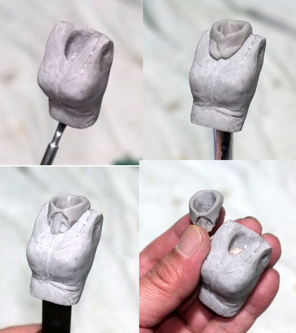 襟の部分が複雑なタイプなので、別部品としてつくります、めんどいけど