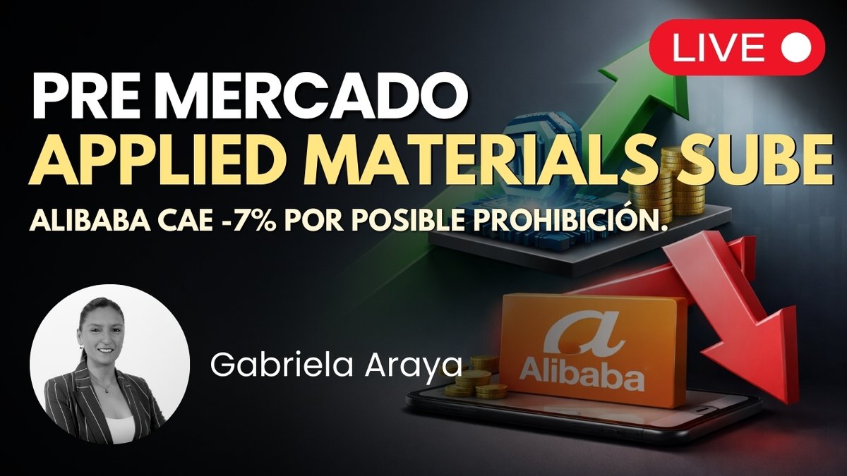 Applied Materials sube tras positivo pronóstico. Alibaba cae -7% por posible prohibición.

Únete al PreMercado Americano en nuestro canal de YouTube junto a <a href="/GArayaFX/">Gabriela Araya</a> a partir de las 08:30 NY. ¡Partimos en minutos! 💥 

Revisa lo más destacado de #WallStreet y #Forex.

Aquí! 👉