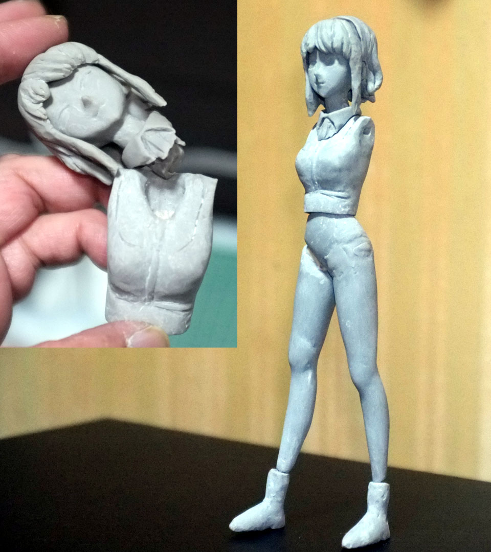 襟の部分が複雑なタイプなので、別部品としてつくります、めんどいけど