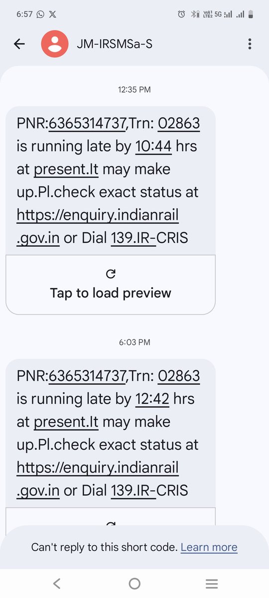 mounachalla's tweet photo. PNR:6365314737,Trn: 02863 

I should board at 9AM today but train Is running late 12hrs.. Every special train is late. Then this is peaks. Due to this delay I have to cancel ticket and book bus journey.
@RailMinIndia @RailwaySeva 
Image attached which shows messages from railways https://t.co/H5XpJHbXCj
