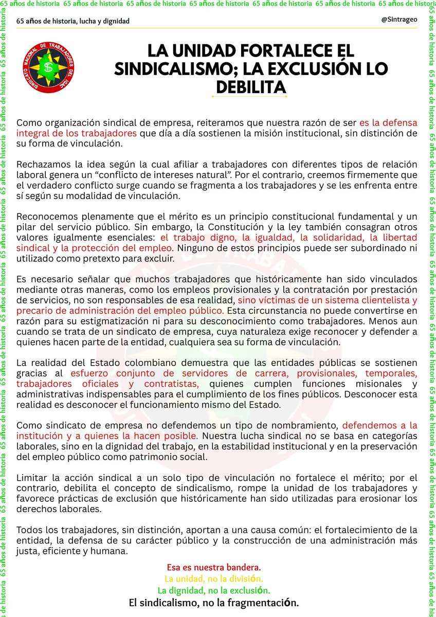 Sintrageo's tweet photo. La fuerza del IGAC está en la unidad de sus trabajadores!

#Noalaexclusión
#Sindicalismo
#Laluchaesdetodos
#Igac
#Sintrageográfico https://t.co/1tn2FMdxn1