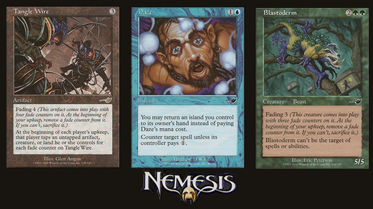 26yrs ago today, #Nemesis was released, plunging us into the merciless struggle between Volrath, Krovax, and Ertai. It "free" spells and inexpensive permanents, along with the #Fading mechanic, which represents the merging of Rath with Dominaria
youtube.com/watch?v=mZB-Bk…