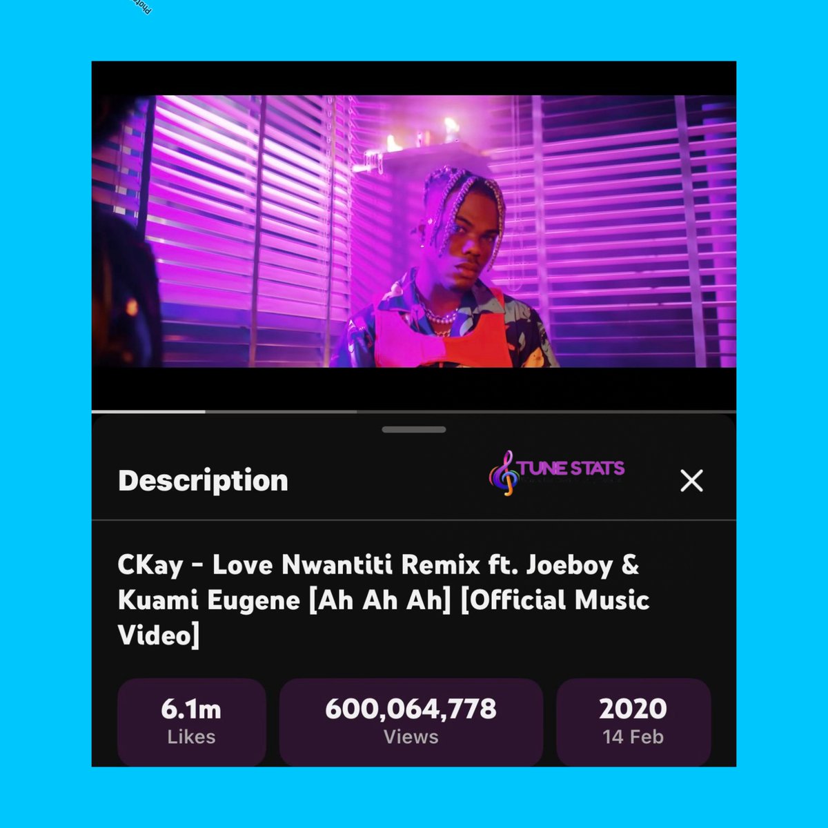 JUST IN 🚨

CKay’s (<a href="/ckay_yo/">ciXXX</a>) “love nwantiti - Remix” ft. Joeboy &amp; Kuami Eugene (official MV) has now surpassed 600 MILLION views on Youtube.

It marks all artists First MV to achieve this milestone.