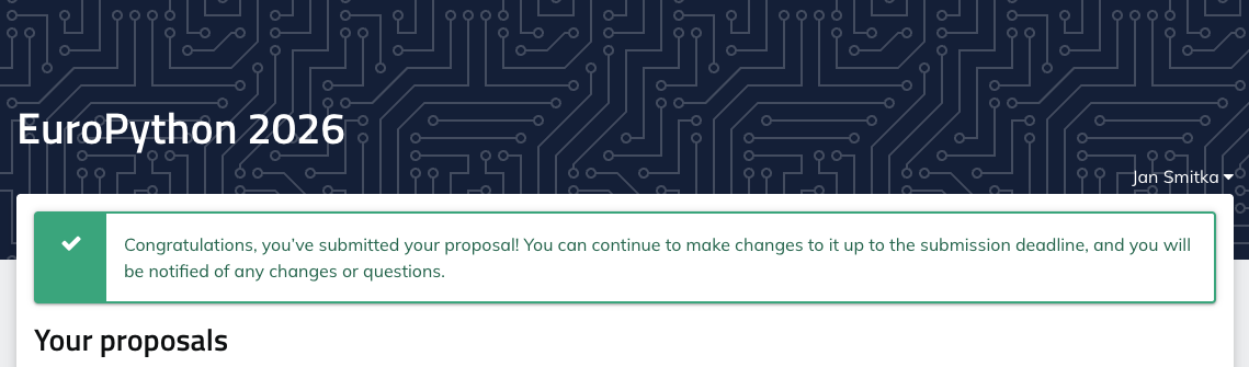 In case you forgot to submit your proposal for this year's <a href="/europython/">EuroPython</a> - the deadline is THIS SUNDAY!

btw, I like the header on the CFP portal!

#europython #europython2026