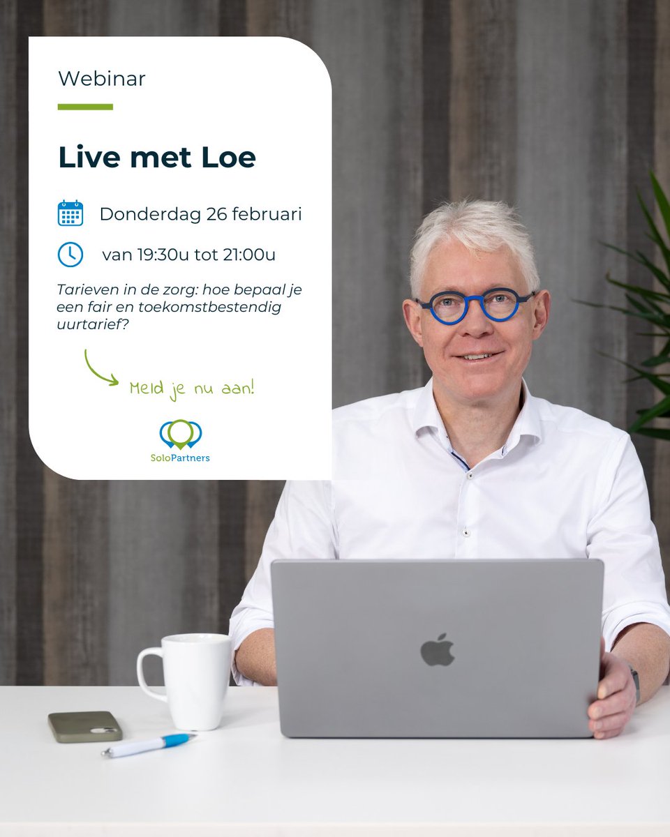 📊 Tarieven in de zorg: zo maak je ze eerlijk én toekomstbestendig.
Gratis webinar met praktische tips + accreditatiepunten voor leden! 📚
👉 Schrijf je vandaag nog in: solopartners.nl/agenda/webinar…

#solopartners #webinar #livemetloe #zzpersindezorg
