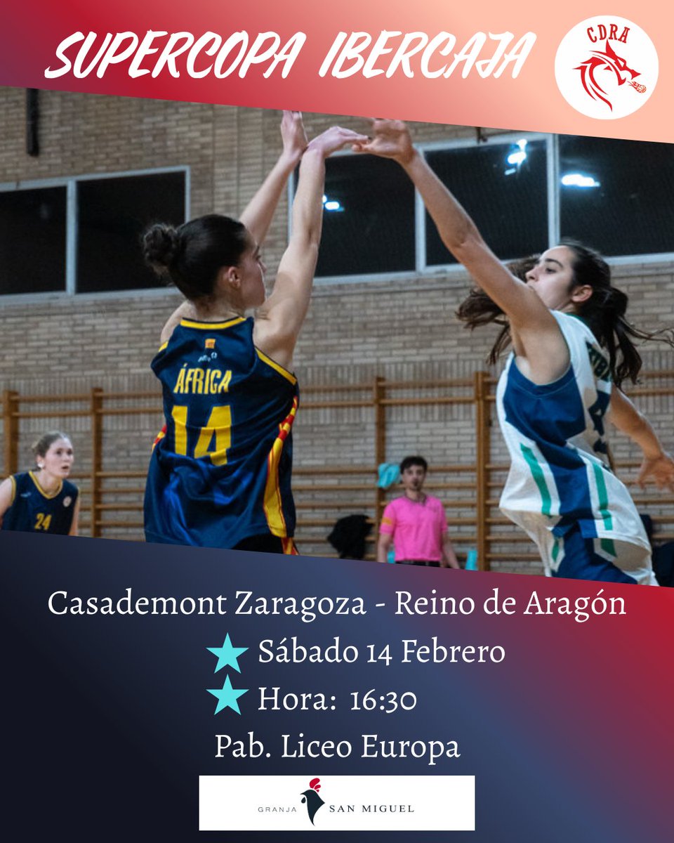 🏀⛹🏻‍♀️ Partido Supercopa Ibercaja.
🗓️ Sábado 14 Febrero 
⏰ 16:30h
📍 Pabellón Liceo Europea
#Temporada9🐲