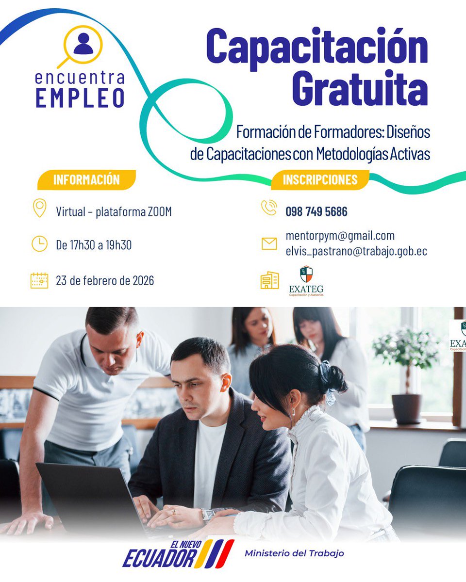 Curso Formación de Formadores. 
Diseña capacitaciones dinámicas con Metodologías Activas.
¿Quieres que tus capacitaciones realmente impacten y generen aprendizaje significativo?
Aprende a diseñar programas formativos innovadores, participativos y orientados a resultados.