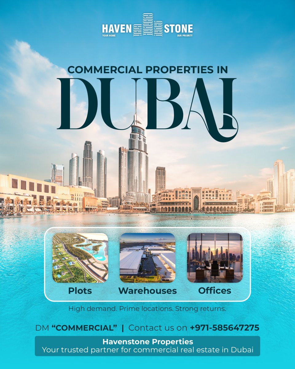 HavenstonePLLC's tweet photo. COMMERCIAL PROPERTIES IN DUBAI 🏢

🏗️ Plots | 🏭 Warehouses | 🏢 Offices

High demand. Prime locations. Strong returns.

Contact us on - +971585647275

#HavenstoneProperties
#dubaiproperties
#commercialrealestate
#propertyinvestment https://t.co/OQbVWTNoDE