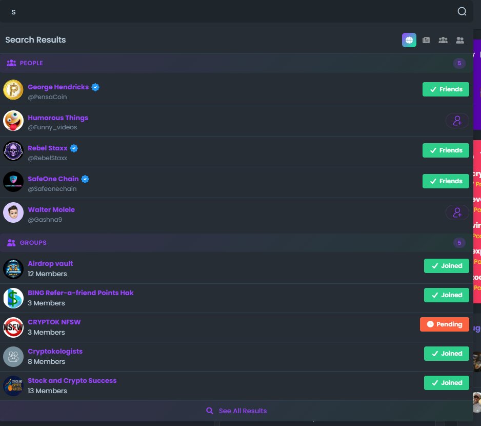 cryptokofficial's tweet image. Search 🔍 CrypTok's Extended Search just hits different. Search posts, people, pages, groups, events &amp;amp; blogs — all in real-time. Find your tribe by location, trending #hashtags, or vibe. Try it 👉 cryptok.me

#CrypTok #Web3 #Crypto #SocialMedia #Solana #FindYourTribe