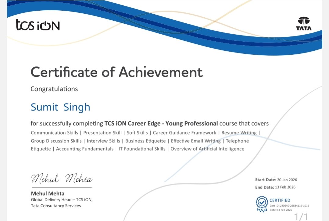 Thesumitkrsingh's tweet image. Just wrapped up the TCS iON Career Edge - Young Professional course! 🎓 🚀
​From mastering business etiquette to understanding the basics of AI, I’m feeling more prepared than ever for the corporate world. One step closer to my dev goals! 💻✨
​#TCSiON #CareerEdge #Professional