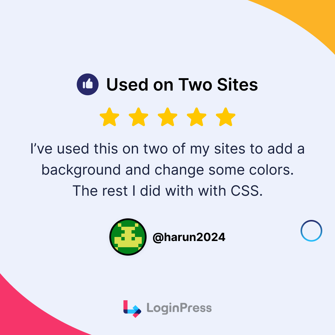 wpbrigade's tweet image. ⭐⭐⭐⭐⭐

Used on multiple sites and customized with ease 🎨

That’s the flexibility #LoginPress is built for.

Read the full review 👇
wordpress.org/support/topic/…

#CustomLogin #WordPress #UserReview