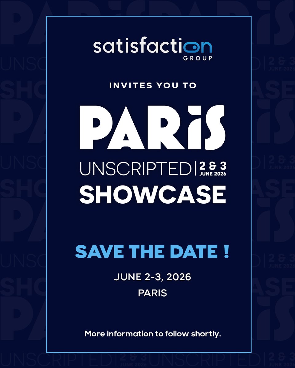 Satisfaction_tv's tweet photo. 📺 Le #ParisUnscriptedShowcase revient les 2 et 3 juin 2026 !
Après le succès de la première édition, le #PUSH revient avec une seconde édition encore plus ambitieuse.
Pendant trois jours, producteurs, distributeurs et diffuseurs français et internationaux se retrouveront pour présenter le meilleur des formats factual et entertainment, destinés à la télévision, aux plateformes de streaming et au digital.
🗓️ Un rendez-vous qui s’impose désormais comme l’événement incontournable pour le marché international de l’unscripted.
