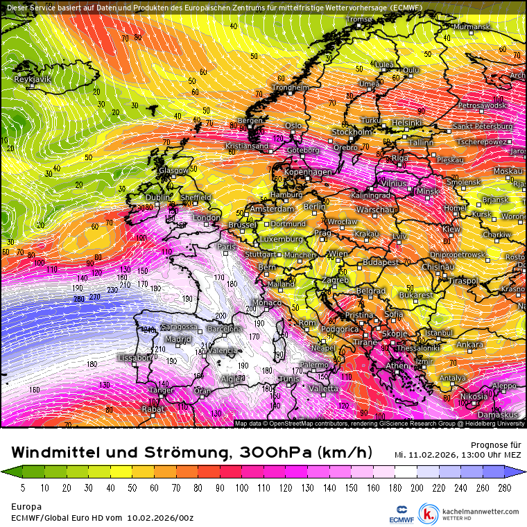 Kachelmann's tweet image. Meine Güte.

Der Jetstream ist das Gegenteil von ausgeleiert, sondern über Tage gestreckt, sehr stark wie selten und zielt genau auf Portugal/Spanien.

kachelmannwetter.com/de/modellkarte…

So können die großen Regenmengen entstehen.

Wäre er "ausgeleiert", passierte gar nichts.

90% aller