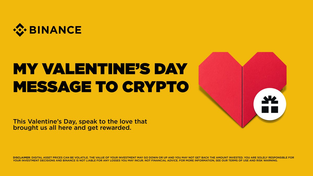 This Valentine’s Day, speak to the love that brought us all here, crypto. 💕

To participate:
🔸Follow <a href="/BinanceAfrica/">Binance Africa</a>, like, share. 
🔸Comment with your Valentine's Day message to crypto and tag 2 friends.
Start sentence with: Dear Crypto, ____
🔸Fill out the survey form: