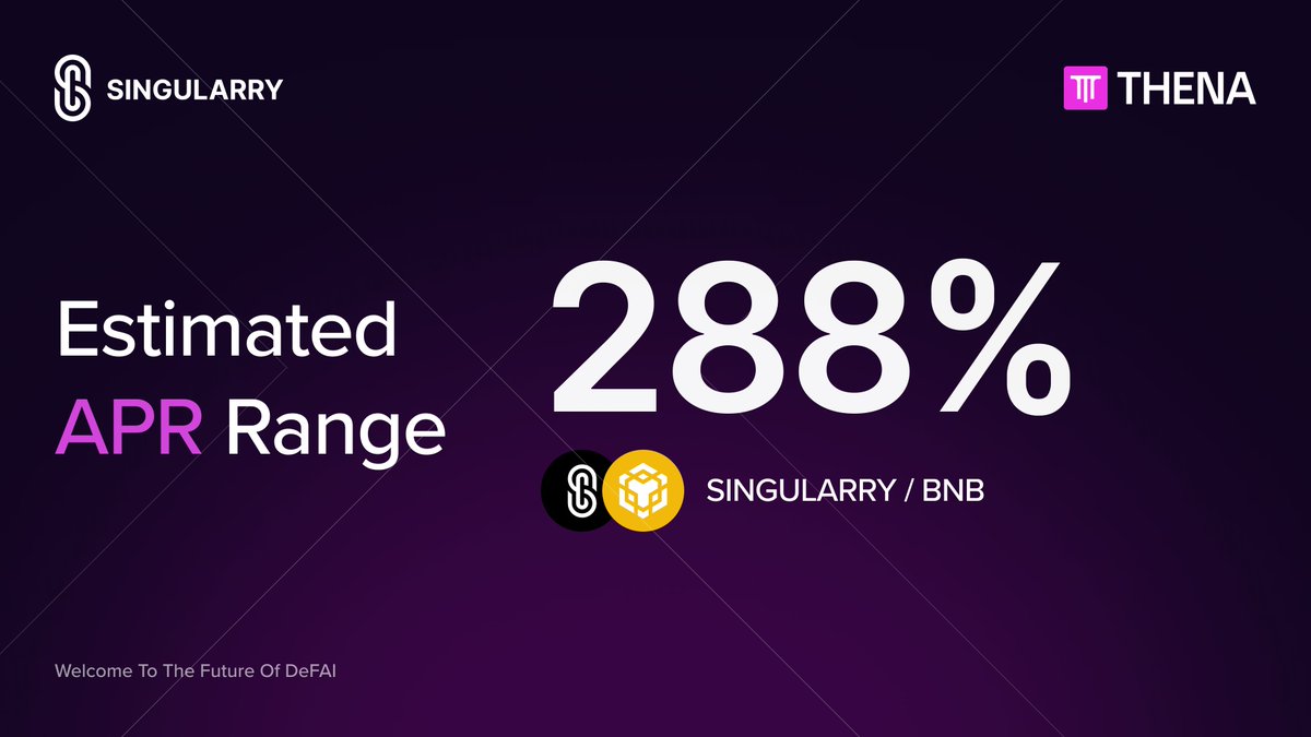 The SINGULARRY/BNB pool on <a href="/ThenaFi/">THENA</a> is now showing an Estimated APR Range of up to ~288%

For long-term $SINGULARRY holders, moments like this turn liquidity into a powerful engine for growth.

💧 Deploy liquidity
🔥 Ride the incentive wave
⚡ Let your position work harder

 Pool