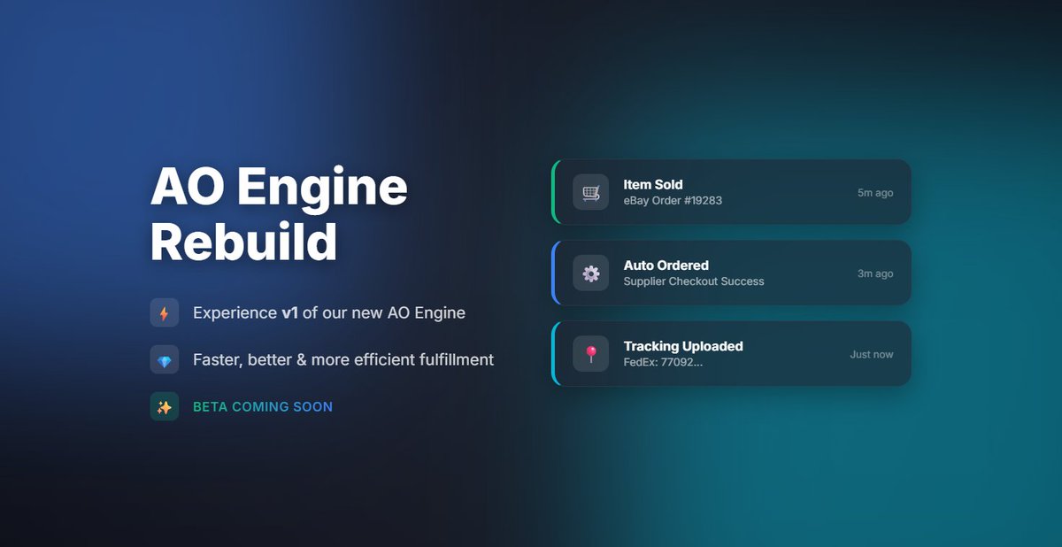 dropshippin's tweet photo. AUTO-ORDERING BETA: ROLLING OUT

We just finished going over everything with a fine tooth comb and tightened the flow, allowing us to roll beta out to select members.

Already noticeably faster + smoother.

Select members have access today. Expanding as stability holds.