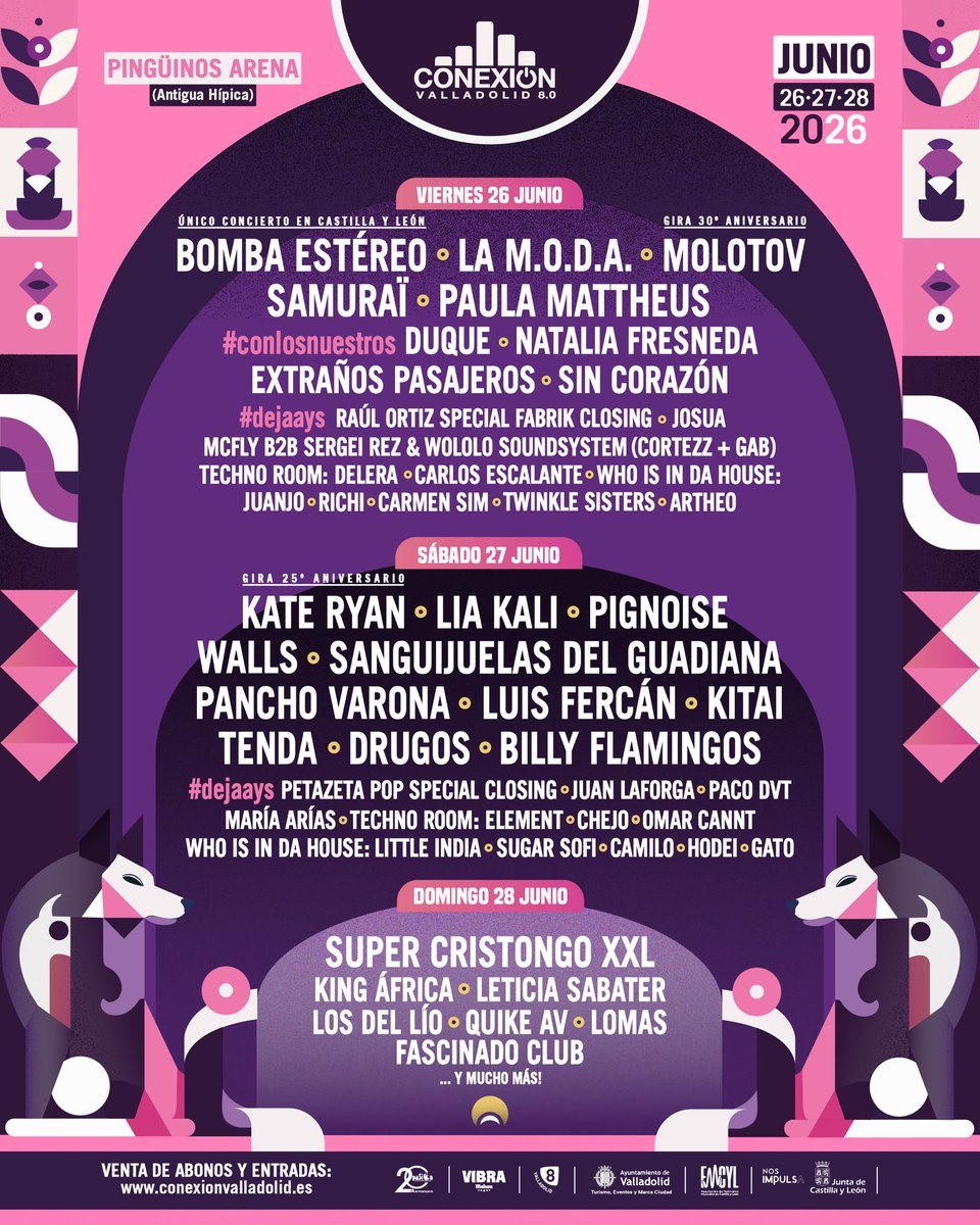 💜🔥💜 CONEXIÓN VALLADOLID 2026 CIERRA EL CARTEL DE SU EDICIÓN MÁS INTERNACIONAL. El cierre suma nombres clave como Pignoise, Walls, Pancho Varona, Luis Fercán, Kitai, Petazeta Pop, Raúl Ortiz y muchas sorpresas más 👉🏻 conexionvalladolid.es/conexion-valla…