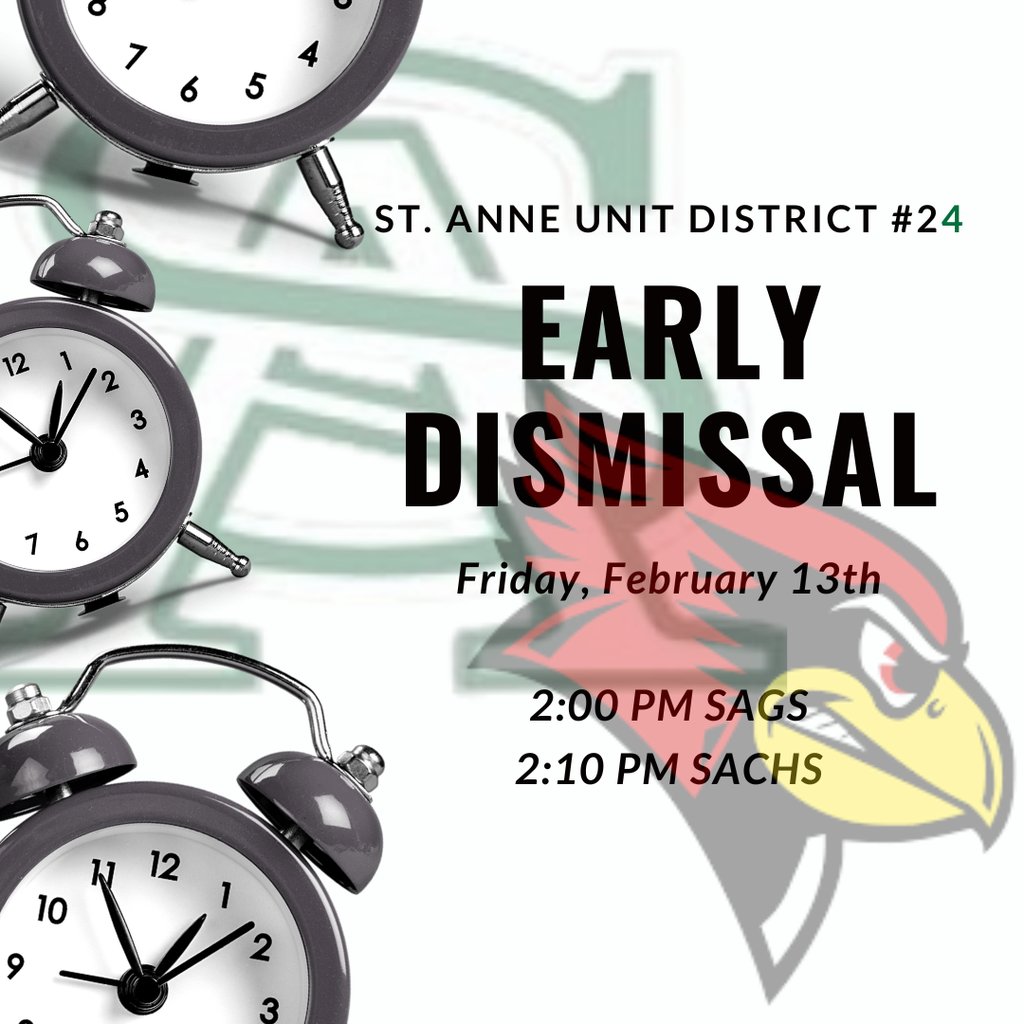 TheSAGSway's tweet photo. Early Dismissal- Friday, February 13th

2:00 PM- SAGS
2:10 PM- SACHS https://t.co/HsYxqD7Jo8