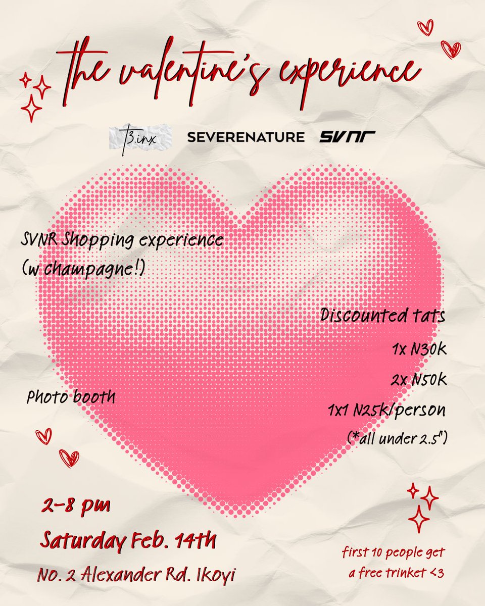 a lil valentine’s special 💗
free champagne, discounted tats and some cute polaroids  
come through x