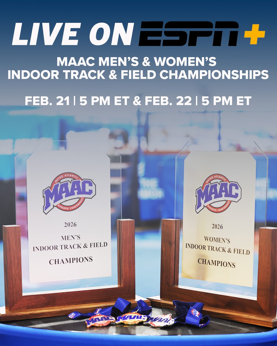 MetroConfSports's tweet photo. For the first time, every moment is live!
The MAAC Indoor Track & Field Championships air on @ESPNPlus , February 21β22.
π https://t.co/rw6t2Tpmti
#MAACITF x @ArmoryNYC https://t.co/73PfEwaPrm