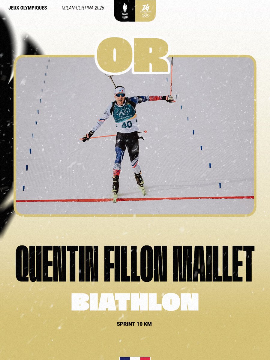 CHAMPION OLYMPIQUE 🥇

Quentin Fillon Maillet s’impose sur le sprint en biathlon et décroche le QUATRIÈME titre olympique de sa carrière.

LA DÉMONSTRATION 🤯

#AllezLesBleus #MilanoCortina2026