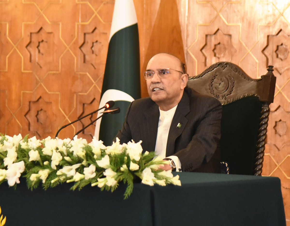 President <a href="/AAliZardari/">AsifAliZardari</a> addresses the participants of the 6th International Workshop for Leadership and Stability (IWLS) during an interactive session at Aiwan-e-Sadr.