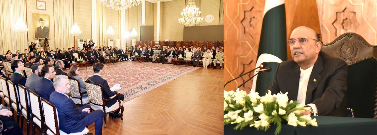 MediaCellPPP's tweet photo. President @AAliZardari addresses the participants of the 6th International Workshop for Leadership and Stability (IWLS) during an interactive session at Aiwan-e-Sadr. https://t.co/2KqxOZLgQ6