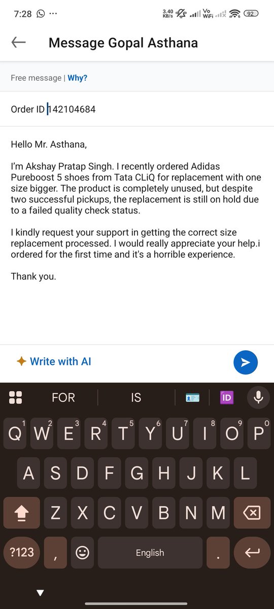 akicooldazzle's tweet photo. @Gopalasthana Sir kindly look into this. I never had such a horrible experience. Your customer support is useless. https://t.co/yyqzQlHTgy